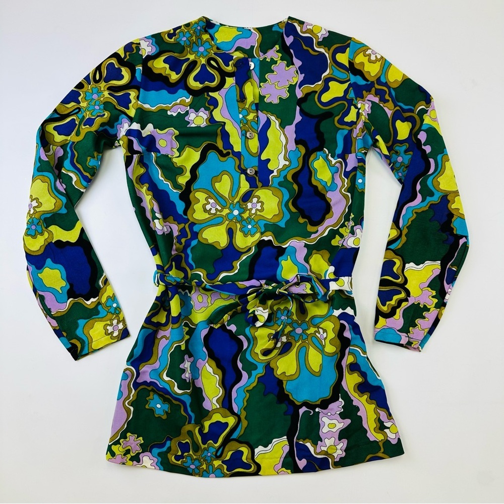 Mod Vintage 70s womens top Small belted long sleeve abstract Retro